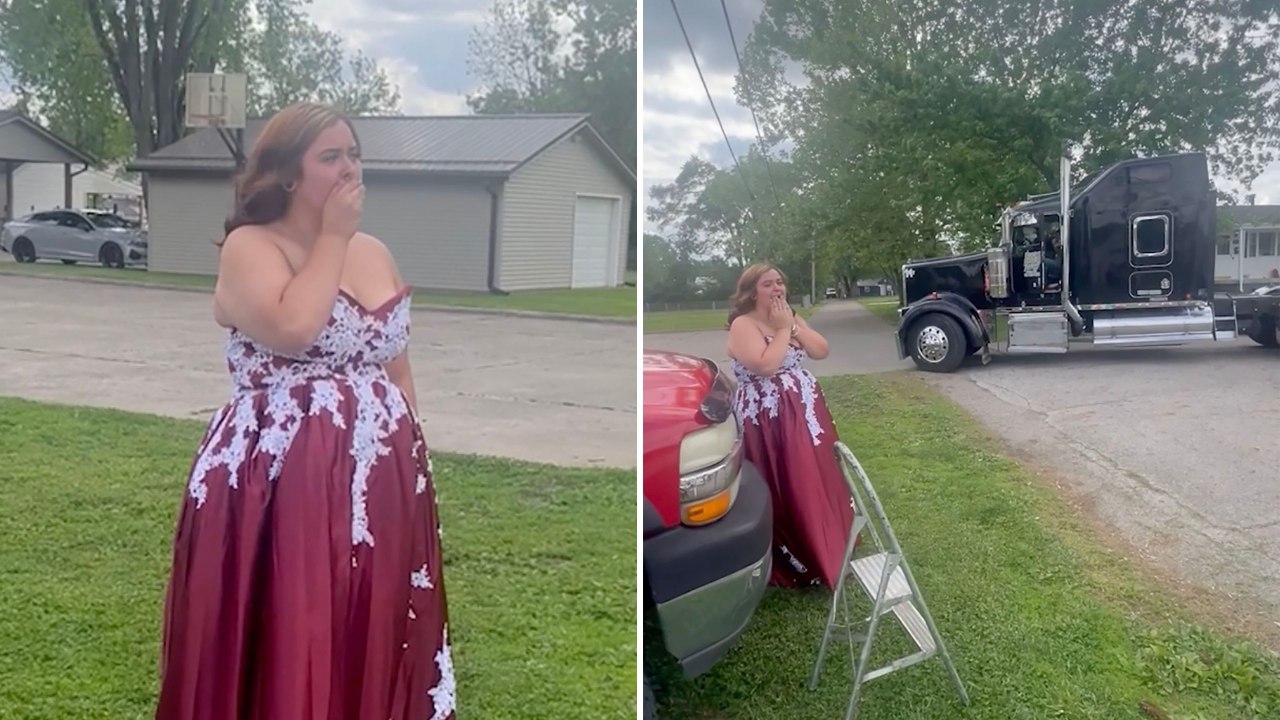 Daughter Surprised By 18-Wheeler Ride To Prom In Honor Of Late Trucker Father | Happily TV