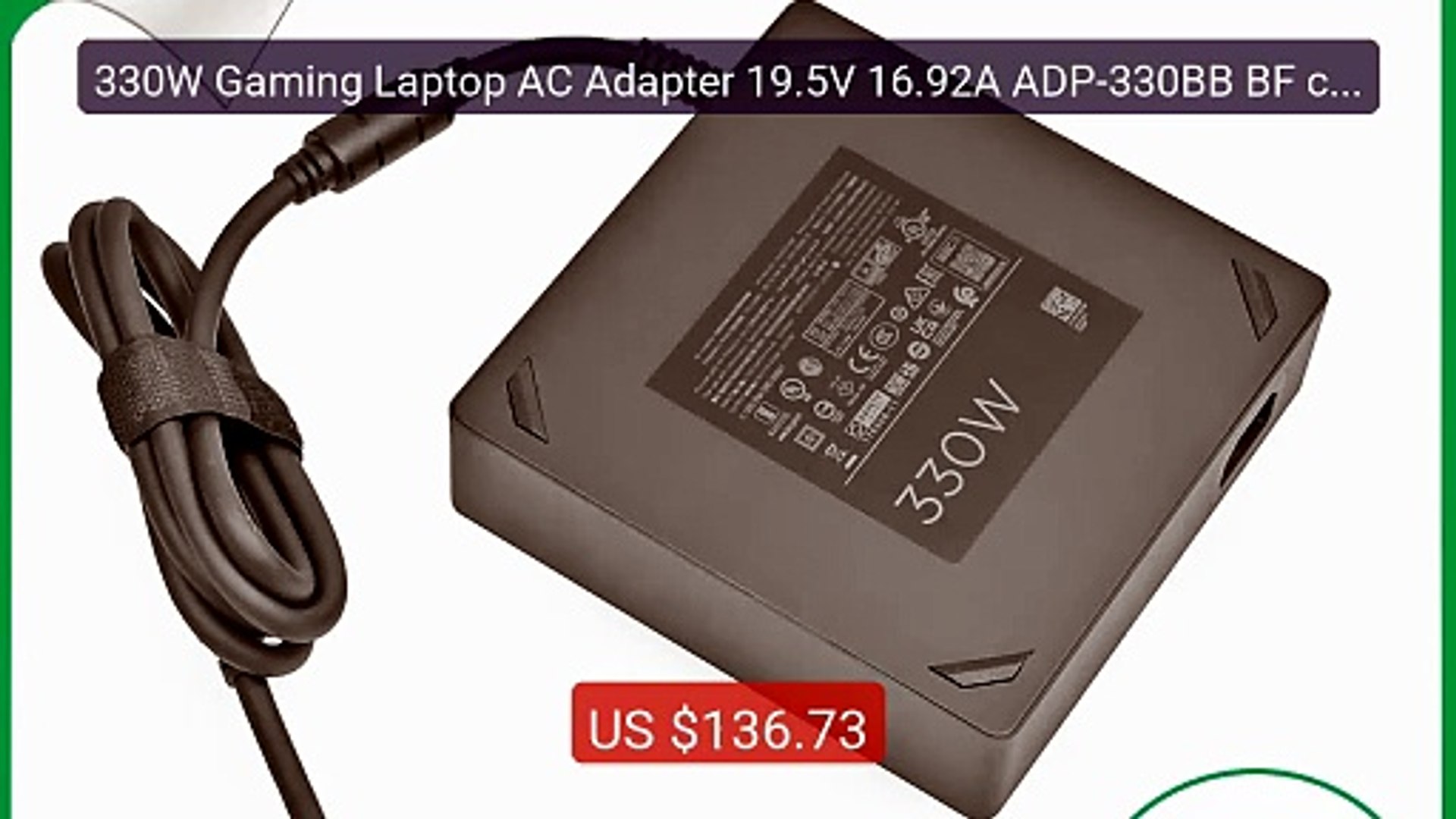 ⁣330W Gaming Laptop AC Adapter 19.5V 16.92A ADP-330BB BF cha... -- Top Pick 2026 | Unbeatable Price!