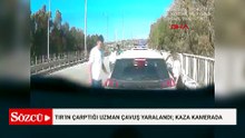 TIR’ın çarptığı uzman çavuş yaralandı; kaza kamerada