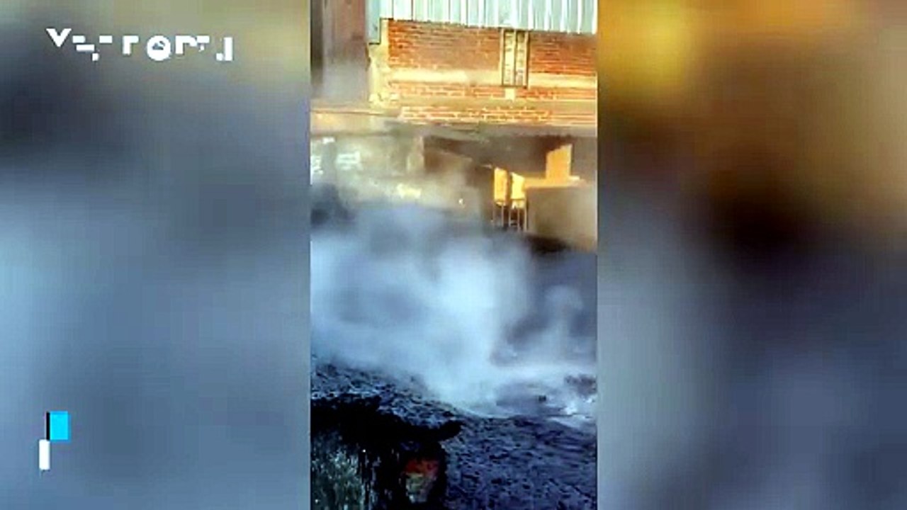 A geyser suddenly appears in a courtyard in El Salitre (Ixtlán De Los Hervores), Mexico