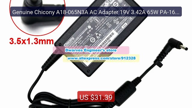 Genuine Chicony A18-065N3A AC Adapter 19V 3.42A 65W PA-1650-90 for... Best Deal 2026 | Shop Now!