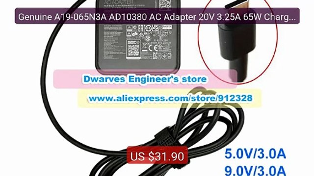 Genuine A19-065N3A AD10380 AC Adapter 20V 3.25A 65W Charger 0A001-0... Top Rated 2026 | Buy Now!