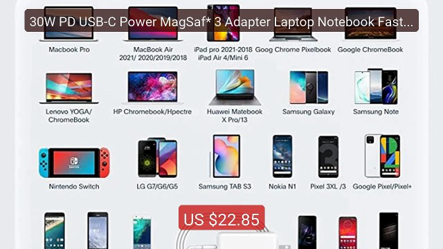 30W PD USB-C Power MagSaf* 3 Adapter Laptop Notebook Fast Char... Hot Deal 2026 | Limited Offer!