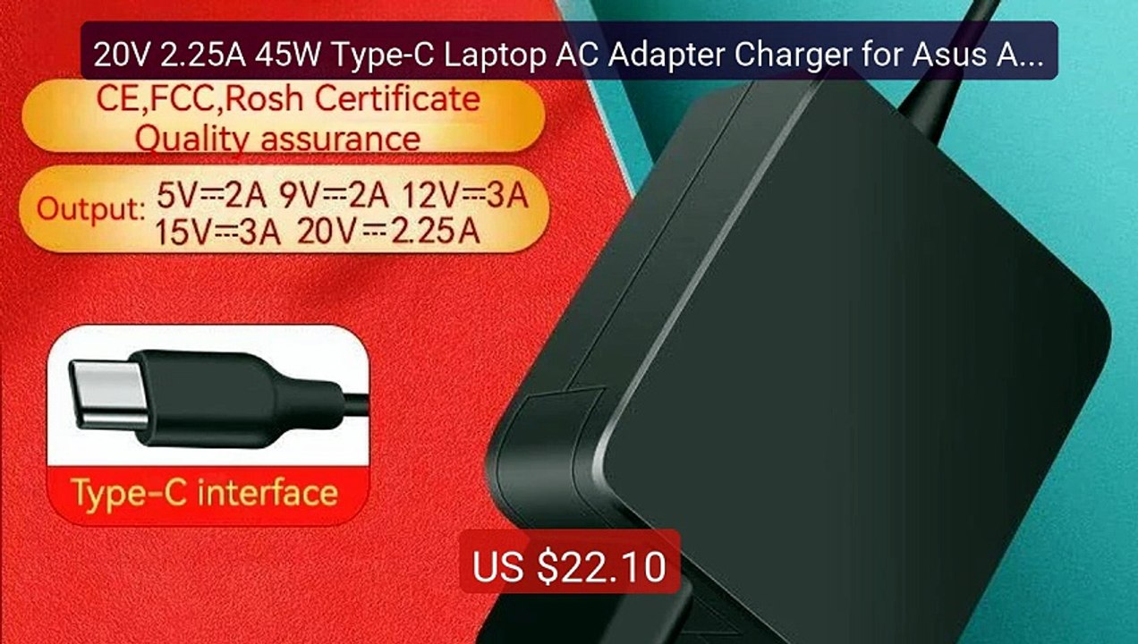 20V 2.25A 45W Type-C Laptop AC Adapter Charger for Asus ADP-4... -- Amazing Value 2026 | Must Have!