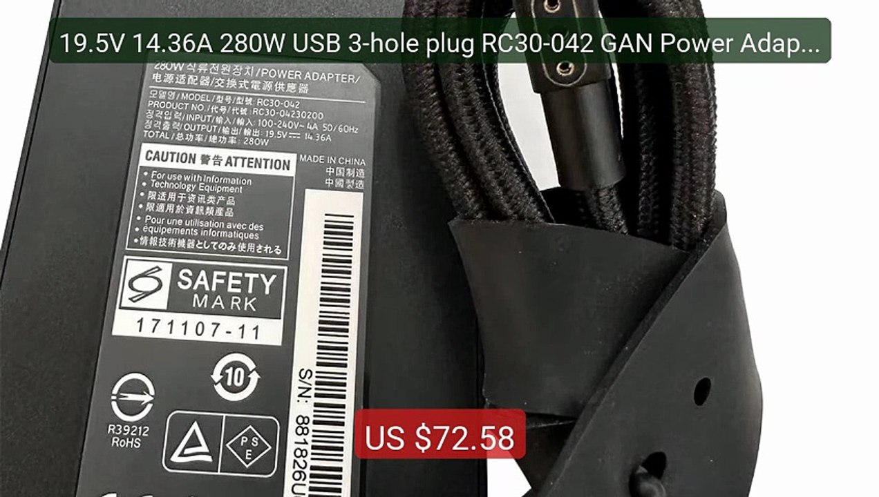 19.5V 14.36A 280W USB 3-hole plug RC30-042 GAN Power Adapter for R... -- Best Deal 2026 | Shop Now!