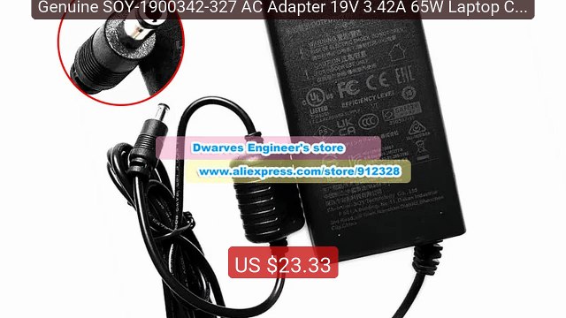 Genuine SOY-1900342-327 AC Adapter 19V 3.42A 65W Laptop Charger fo... Best Deal 2026 | Shop Now!