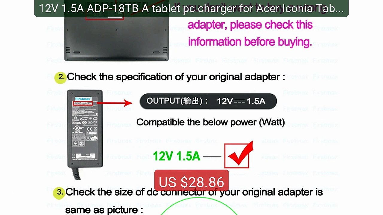 12V 1.5A ADP-18TB A tablet pc charger for Acer Iconia Tab W51... -- Amazing Value 2026 | Must Have!