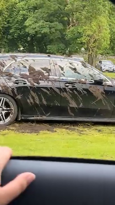 Lancia liquami sulle macchine di lusso parcheggiate nel suo terreno