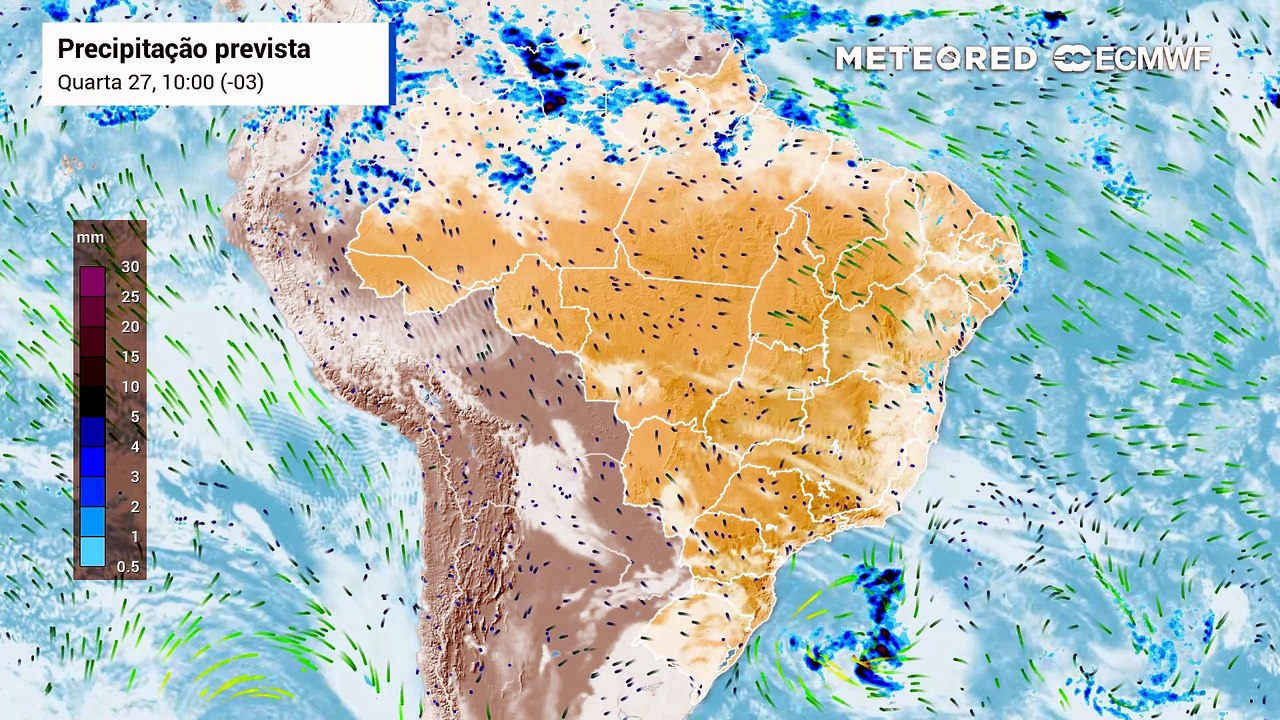Quarta-feira, 27 de maio: precipitação prevista