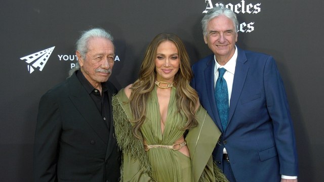 Edward James Olmos, Jennifer Lopez, and Gregory Nava on the red carpet at the opening night of LALIFF 2026