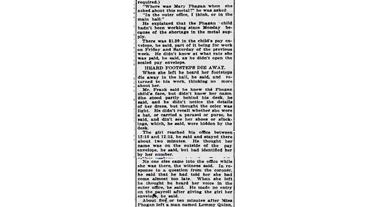 Tuesday, May 6, 1913: Leo M. Frank's Full Account of His Actions on Mary Phagan's Murder Day