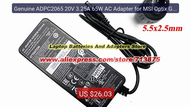 Genuine ADPC2065 20V 3.25A 65W AC Adapter for MSI Optix G32C4... Amazing Value 2026 | Must Have!
