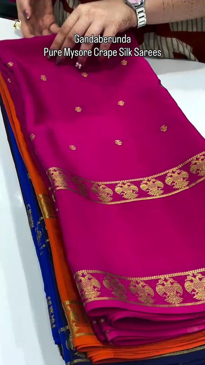 Buy Gandaberunda Pure Mysore Crape Silk Sarees in India
