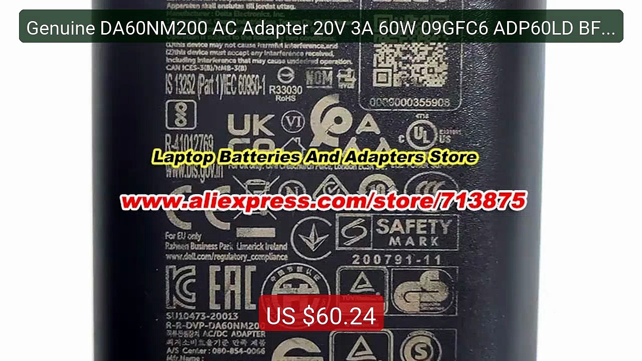 Genuine DA60NM200 AC Adapter 20V 3A 60W 09GFC6 ADP60LD BF for DELL ... -- Top Rated 2026 | Buy Now!