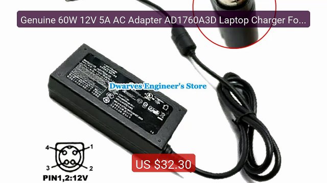 Genuine 60W 12V 5A AC Adapter AD1760A3D Laptop Charger For LIE... Hot Deal 2026 | Limited Offer!