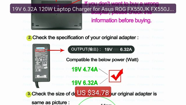 19V 6.32A 120W Laptop Charger for Asus ROG FX550JK FX550JX FX5... Best Buy 2026 | Great Quality!