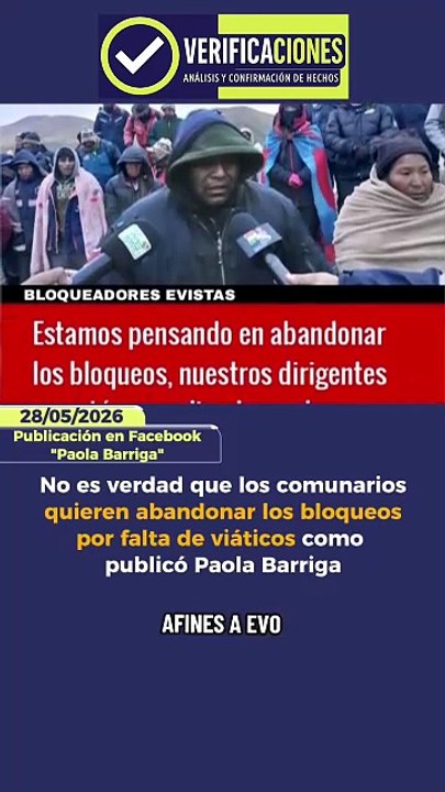 No es verdad que los comunarios quieren abandonar los bloqueos por falta de viáticos como publicó Paola Barriga