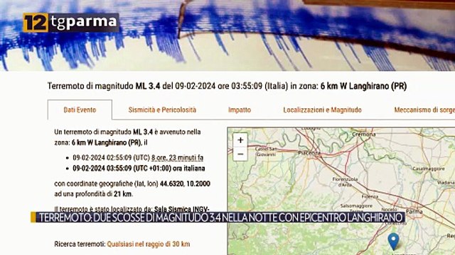 TERREMOTO: DUE SCOSSE DI MAGNITUDO 3.4 NELLA NOTTE CON EPICENTRO LANGHIRANO | TERREMOTO: DUE SCOSSE DI MAGNITUDO 3.4 NELLA NOTTE CON EPICENTRO LANGHIRANO