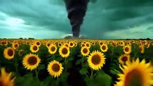 Tornado rips through a sunflower field