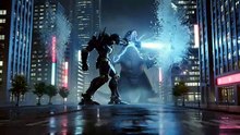 Giant robot battles Godzilla in Tokyo