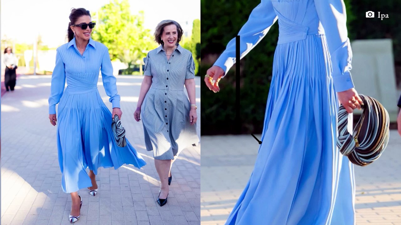Rania di Giordania con la borsa di Bottega Veneta che cambia il dress code royal