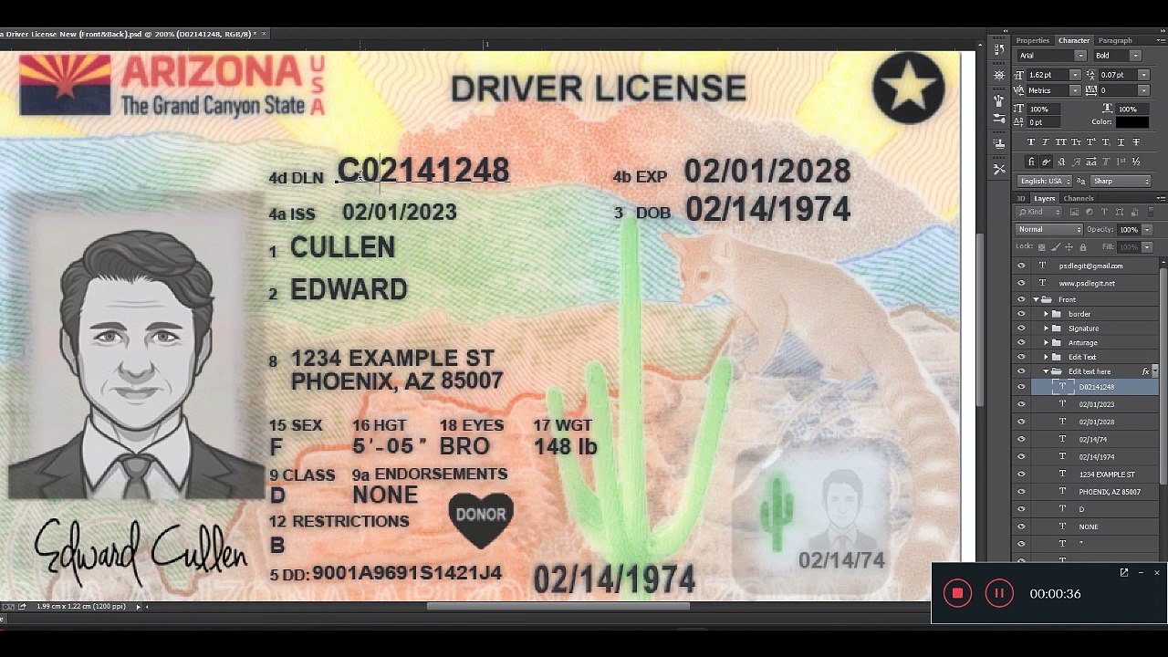arizona Driver License Template Editable