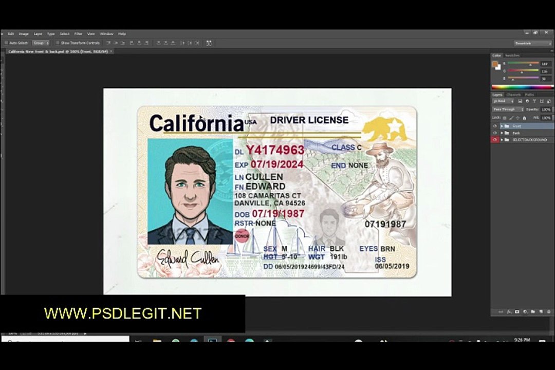 Califronia Driver License PSD Template Editable