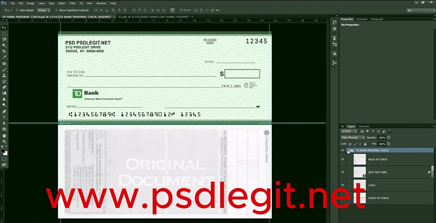 TD Bank Personal Check  Template Editable