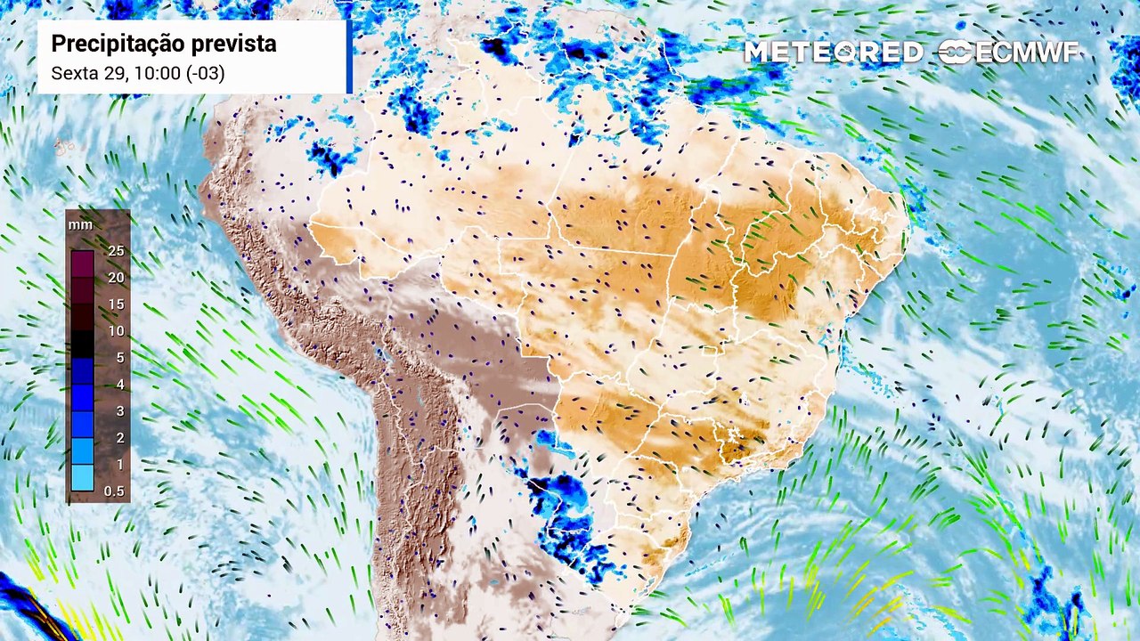 Sexta-feira, 29 de maio: Previsão de precipitação e nebulosidade.