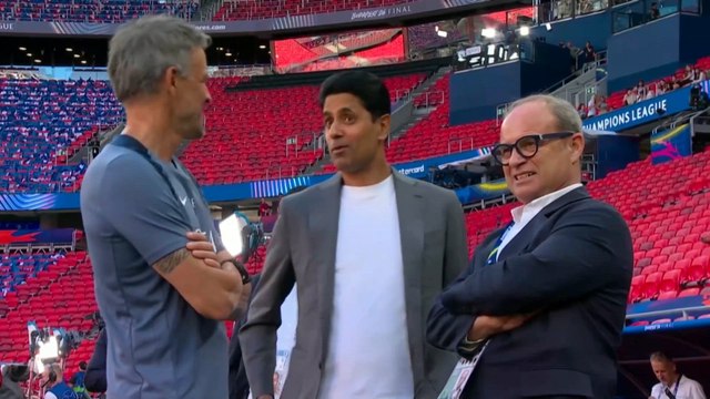 La charla de Luis Enrique y Al Khelaifi en la previa de la final de la Champions League ante el Arsenal