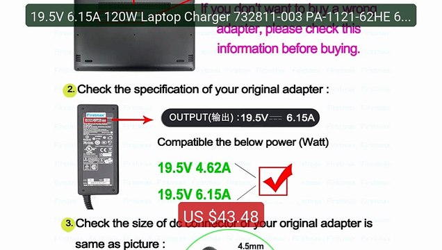 19.5V 6.15A 120W Laptop Charger 732811-003 PA-1121-62HE 67776... Amazing Value 2026 | Must Have!