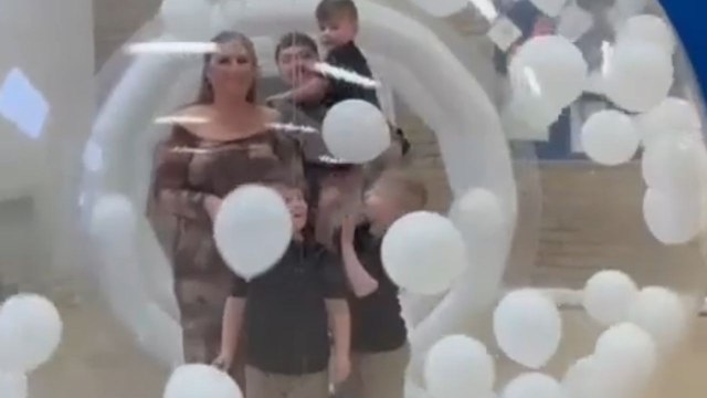 Pink Confetti Bursts Inside Balloon Dome To Reveal Arrival Of Baby Girl