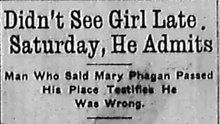 Thursday, May 8th, 1913, Didn't See Girl Late Saturday, He Admits