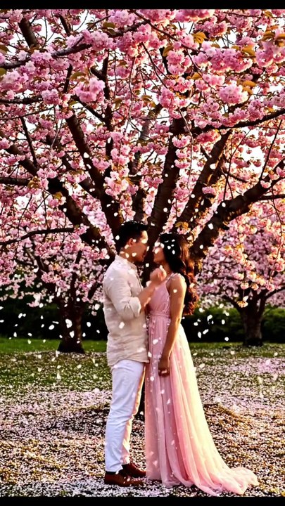 A romantic kiss under blooming cherry blossoms 🌸❤️✨  #CherryBlossom #CoupleKiss #RomanticVibes #LoveStory #CoupleGoals #SweetMoments #ViralLove