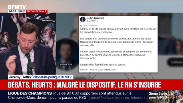 Débordements en marge de la victoire du PSG: malgré le dispositif policier, le RN s'insurge