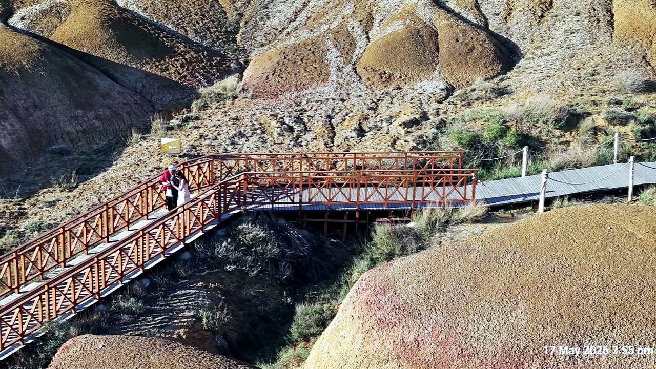 Rainbow Cliff (Wucaitan or 5 coloured hills) and Irtysh River
