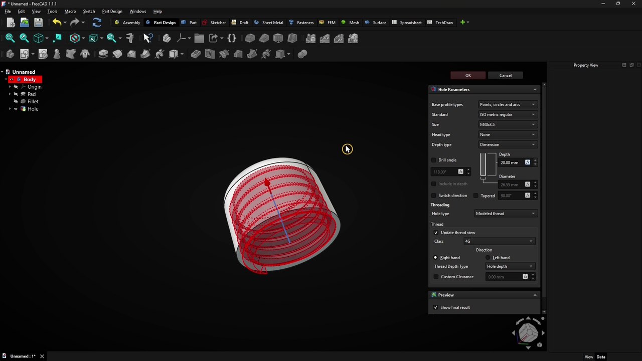 🍶 FreeCAD Hole Tool - FreeCAD Threaded Hole - Threaded Bottle Cap - FreeCAD Tutorial
