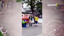Sósias de Paquetá, Jorge Jesus e Carlinhos Brown dançando na porta do Maracanã