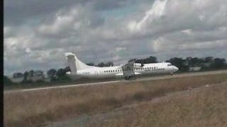 Take-off ATR72-212 Airliner F-GVZL at the airport of Rennes