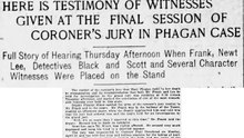 Here Is Testimony of Witnesses Given at the Final Session of Coroner's Jury in Phagan Case Friday, May 9th, 1913
