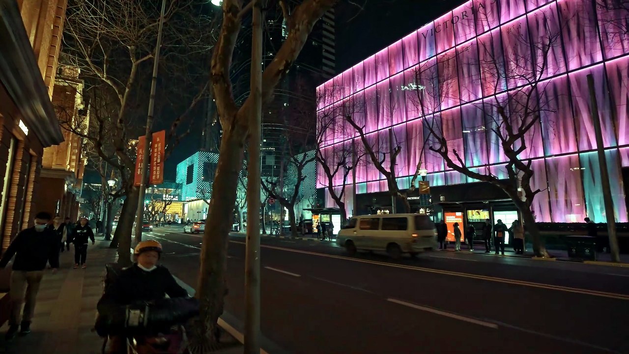 Exploring Night Streets of Huaihai Middle Road, Shanghai Downtown