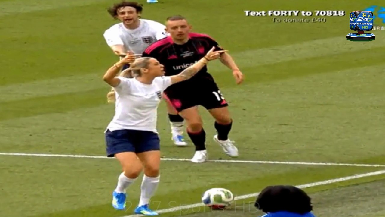 GK Barry shouted at by celebrity team-mate at Soccer Aid as she ignores pass to dance with crowd seconds after coming on