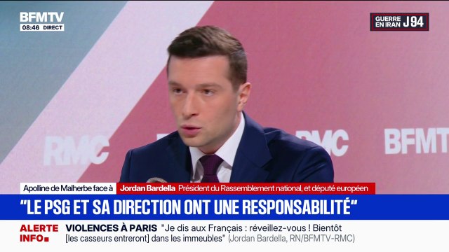 Débordements après le sacre du PSG: pour Jordan Bardella, “il faut responsabiliser mieux les parents” face aux carences éducatives manifestes