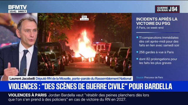 Débordements après le sacre du PSG: Il faut condamner beaucoup plus fort les voyous , affirme Laurent Jacobelli (RN)