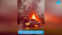 Susto y tensión por un auto que se prendió fuego en 25 y 512