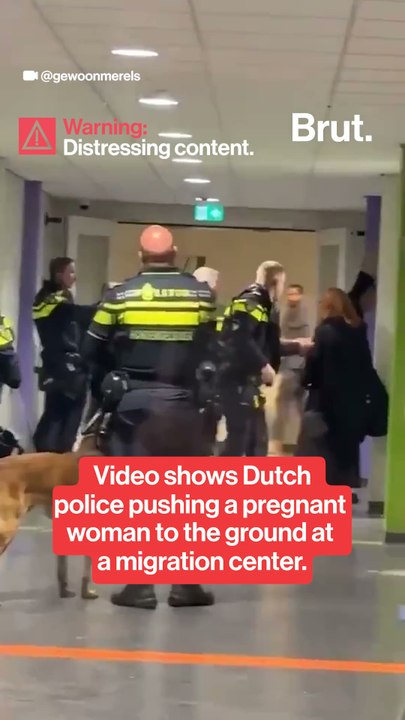 Dutch police officers throw pregnant woman to the ground at migration center.