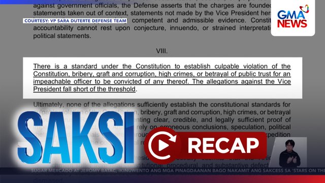 Sagot ni VP Sara Duterte sa Articles of Impeachment, isinumite sa impeachment trial court; SOTF Season 2 winners Sugar Mercado at Jeromy ng Hori7on | Saksi