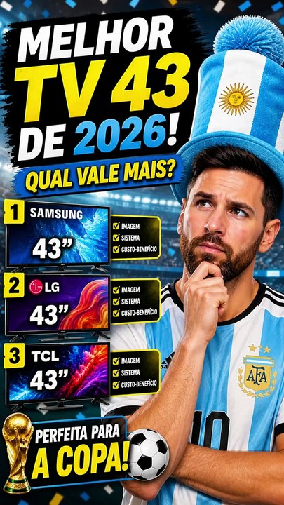 TOP 3 MELHORES TVs 43 Polegadas de 2026 🔥 com custo-benefício pra Copa
