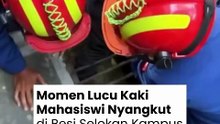 Momen Lucu Kaki Mahasiswi Nyangkut di Besi Selokan Kampus UNS, Ditolong Damkar