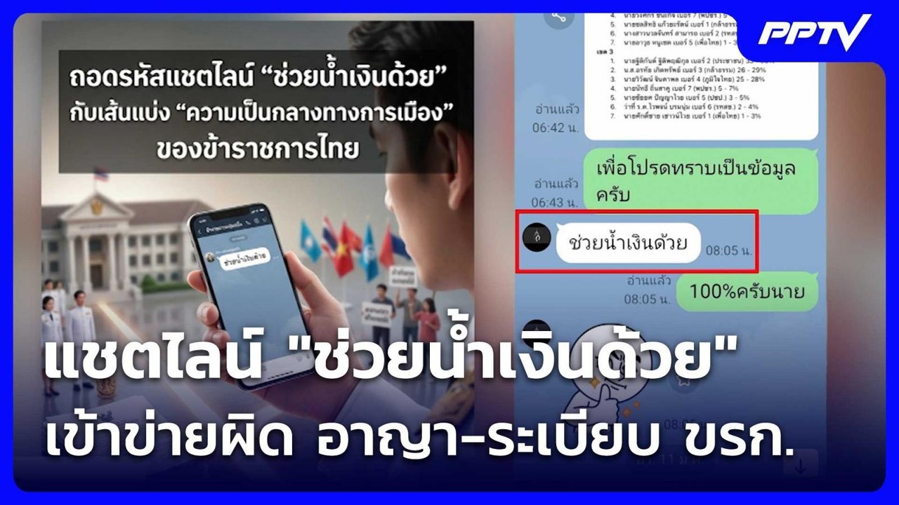แชตไลน์ "ช่วยน้ำเงินด้วย" เข้าข่ายผิด อาญา-ระเบียบ ขรก. | เที่ยงทันข่าว | 2 มิ.ย. 69